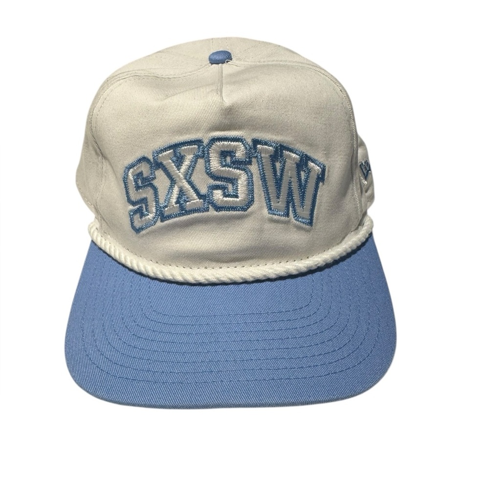 SXSW White and Blue Cap with rope detail. NWOT